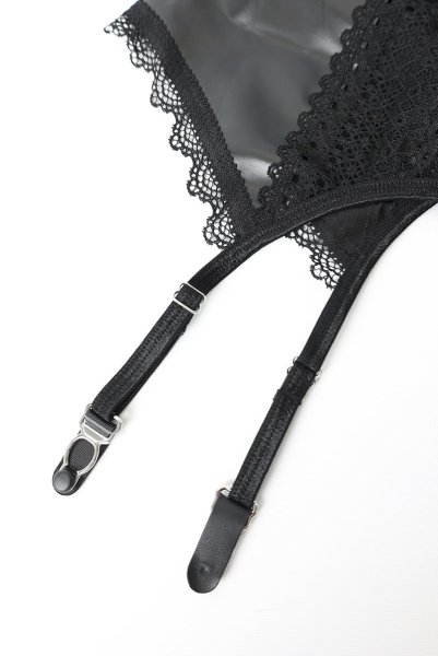 画像17: Norides corset & thong |  ガーターベルト付きコルセット&タンガ2点セット(ワイヤーあり・レザー・レース・ブラック)  | Obsessive 高級Sexyランジェリー (17)