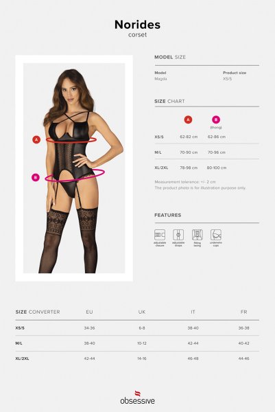 画像21: Norides corset & thong |  ガーターベルト付きコルセット&タンガ2点セット(ワイヤーあり・レザー・レース・ブラック)  | Obsessive 高級Sexyランジェリー (21)