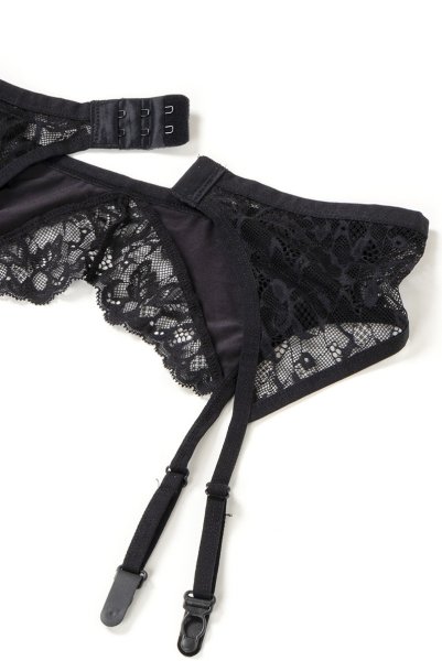 画像25: Bellastia 3-pcs set|ワイヤー入りブラ＆ガーターベルト＆タンガ3点セット・ブラック | obsessive 高級Sexyランジェリー (25)