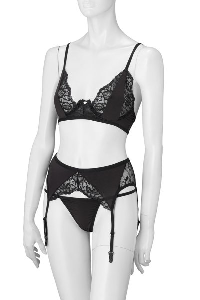 画像3: Bellastia 3-pcs set|ワイヤー入りブラ＆ガーターベルト＆タンガ3点セット・ブラック | obsessive 高級Sexyランジェリー (3)