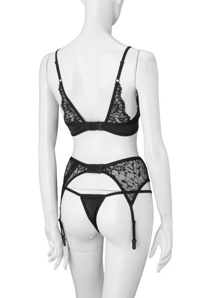 画像4: Bellastia 3-pcs set|ワイヤー入りブラ＆ガーターベルト＆タンガ3点セット・ブラック | obsessive 高級Sexyランジェリー (4)