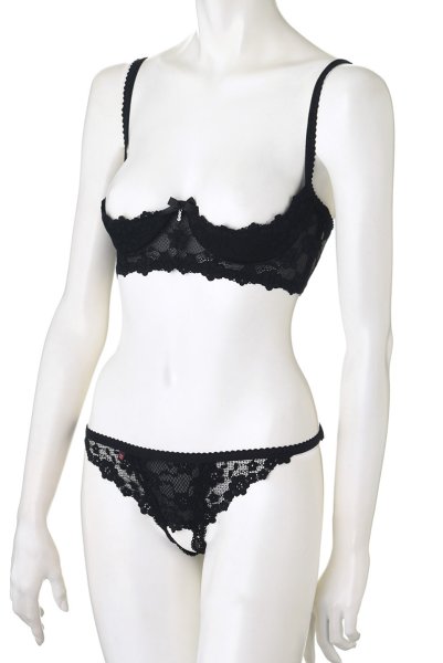 画像11: Letica cupless set | カップレスブラ＆クロッチレスショーツ2点セット・オープンクロッチ・黒   | 高級Sexyランジェリー Obsessive (11)