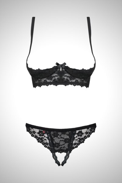 画像9: Letica cupless set | カップレスブラ＆クロッチレスショーツ2点セット・オープンクロッチ・黒   | 高級Sexyランジェリー Obsessive (9)