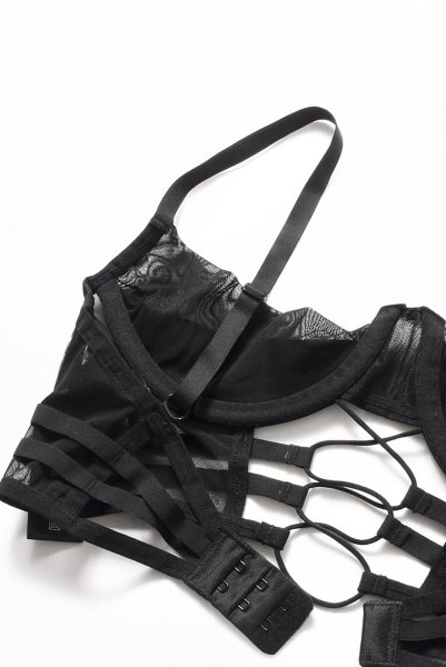 画像14: Roxelia 2 pcs crotchless set | トップレスブラ&クロッチレスタンガ 2点セット(オープンバスト・オープンクロッチ・ワイヤー入り・シースルー・ブラック)| Obsessive 高級Sexyランジェリー (14)