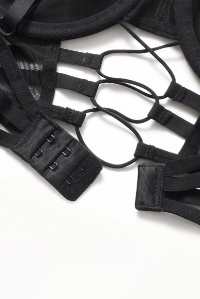 画像15: Roxelia 2 pcs crotchless set | トップレスブラ&クロッチレスタンガ 2点セット(オープンバスト・オープンクロッチ・ワイヤー入り・シースルー・ブラック)| Obsessive 高級Sexyランジェリー (15)