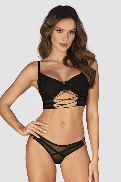 画像3: Roxelia 2 pcs set | ワイヤー入りブラ&タンガ 2点セット(シースルー・ブラック)| Obsessive 高級Sexyランジェリー (3)