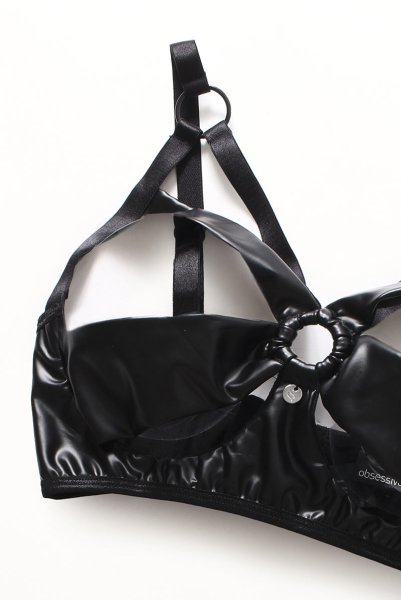 画像13: Armares 2 pcs set | ワイヤー入りブラ&タンガ 2点セット（レザー・ボンデージ・ブラック）| Obsessive 高級Sexyランジェリー (13)