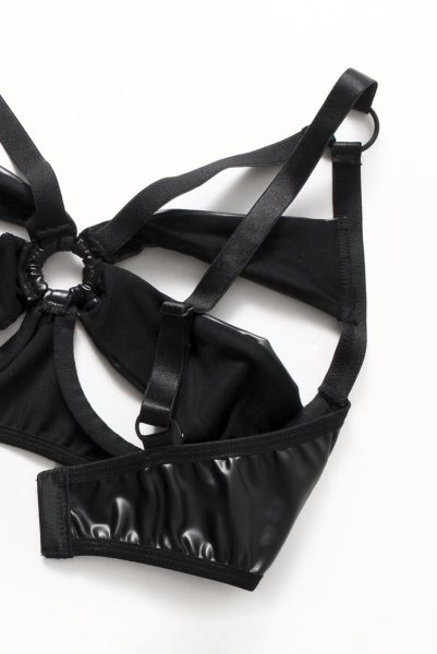 画像14: Armares 2 pcs set | ワイヤー入りブラ&タンガ 2点セット（レザー・ボンデージ・ブラック）| Obsessive 高級Sexyランジェリー (14)