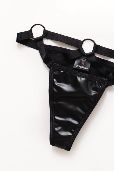 画像16: Armares 2 pcs set | ワイヤー入りブラ&タンガ 2点セット（レザー・ボンデージ・ブラック）| Obsessive 高級Sexyランジェリー (16)