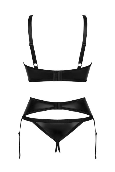 画像2: Armares 3 pcs crotchless set | ワイヤー入りブラ&ガーターベルト&クロッチレスタンガ3点セット(オープンクロッチ・レザー・ボンデージ・ブラック)| Obsessive 高級Sexyランジェリー (2)