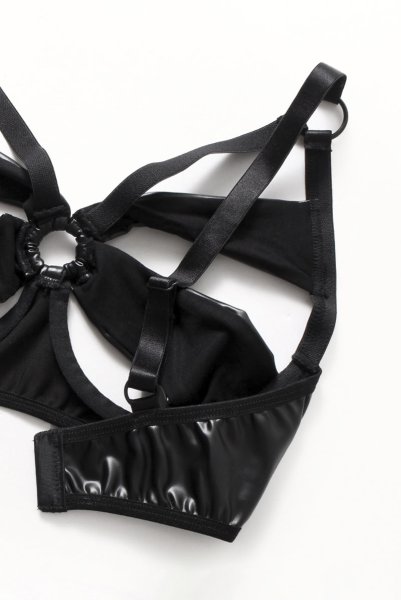 画像12: Armares 3 pcs crotchless set | ワイヤー入りブラ&ガーターベルト&クロッチレスタンガ3点セット(オープンクロッチ・レザー・ボンデージ・ブラック)| Obsessive 高級Sexyランジェリー (12)