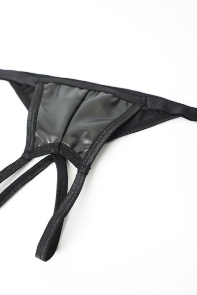 画像16: Armares 3 pcs crotchless set | ワイヤー入りブラ&ガーターベルト&クロッチレスタンガ3点セット(オープンクロッチ・レザー・ボンデージ・ブラック)| Obsessive 高級Sexyランジェリー (16)