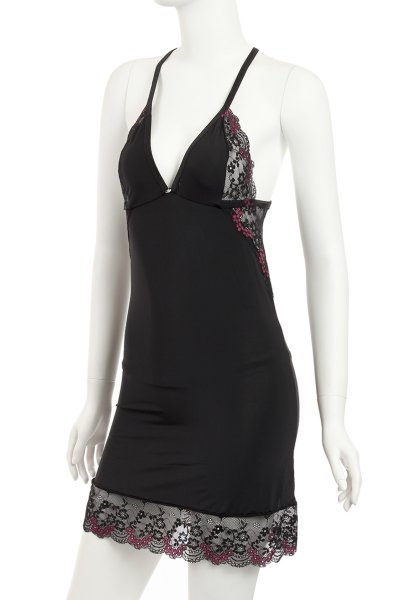 画像11: Vanessme chemise | スリップドレス＆Tバック2点セット・ブラック×マゼンタピンク   | 高級Sexyランジェリー Obsessive (11)