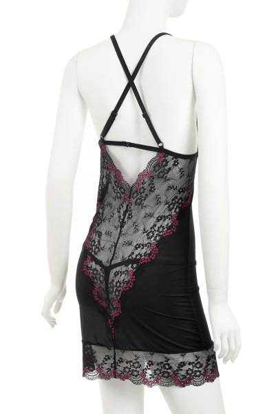 画像12: Vanessme chemise | スリップドレス＆Tバック2点セット・ブラック×マゼンタピンク   | 高級Sexyランジェリー Obsessive (12)