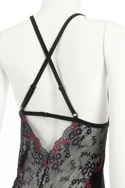 画像14: Vanessme chemise | スリップドレス＆Tバック2点セット・ブラック×マゼンタピンク   | 高級Sexyランジェリー Obsessive (14)