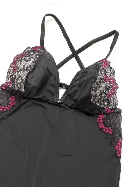 画像17: Vanessme chemise | スリップドレス＆Tバック2点セット・ブラック×マゼンタピンク   | 高級Sexyランジェリー Obsessive (17)