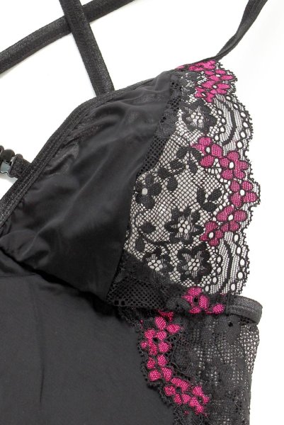 画像18: Vanessme chemise | スリップドレス＆Tバック2点セット・ブラック×マゼンタピンク   | 高級Sexyランジェリー Obsessive (18)