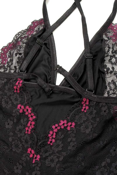 画像19: Vanessme chemise | スリップドレス＆Tバック2点セット・ブラック×マゼンタピンク   | 高級Sexyランジェリー Obsessive (19)