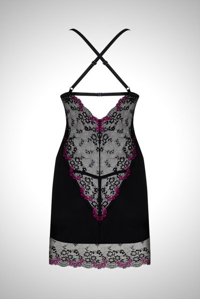 画像10: Vanessme chemise | スリップドレス＆Tバック2点セット・ブラック×マゼンタピンク   | 高級Sexyランジェリー Obsessive (10)