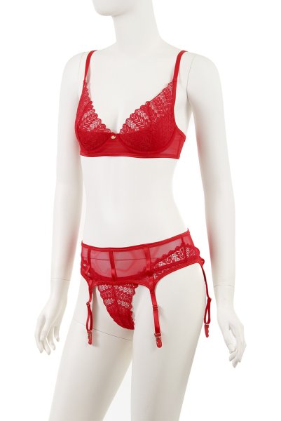 画像22: Ingridia 3 pcs set|ワイヤー入りブラ＆ガーターベルト＆タンガ3点セット・レッド | obsessive 高級Sexyランジェリー (22)