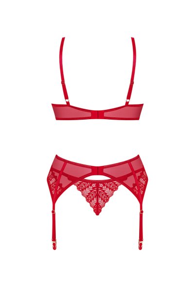 画像2: Ingridia 3 pcs set|ワイヤー入りブラ＆ガーターベルト＆タンガ3点セット・レッド | obsessive 高級Sexyランジェリー (2)