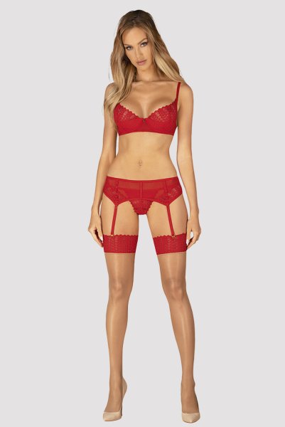 画像5: Ingridia 3 pcs set|ワイヤー入りブラ＆ガーターベルト＆タンガ3点セット・レッド | obsessive 高級Sexyランジェリー (5)