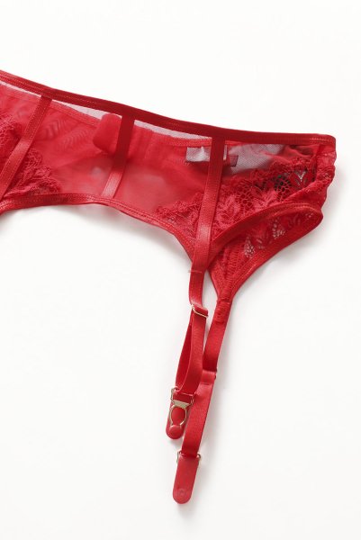 画像20: Ingridia 3 pcs set|ワイヤー入りブラ＆ガーターベルト＆タンガ3点セット・レッド | obsessive 高級Sexyランジェリー (20)