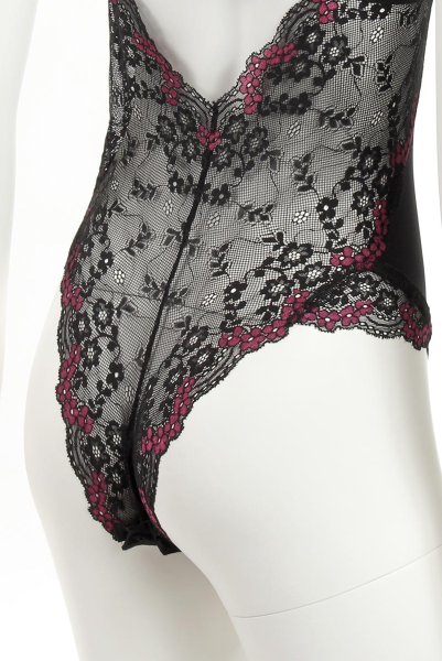 画像16: Vanessme teddy | テディ・ボディブリファー・クロッチ開閉式・ブラック×マゼンタピンク   | 高級Sexyランジェリー Obsessive (16)