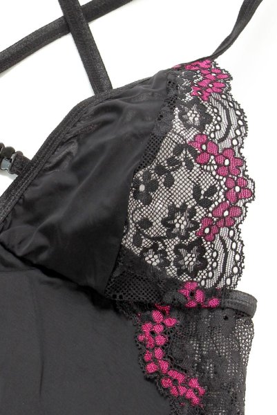 画像18: Vanessme teddy | テディ・ボディブリファー・クロッチ開閉式・ブラック×マゼンタピンク   | 高級Sexyランジェリー Obsessive (18)