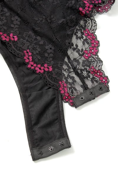 画像20: Vanessme teddy | テディ・ボディブリファー・クロッチ開閉式・ブラック×マゼンタピンク   | 高級Sexyランジェリー Obsessive (20)