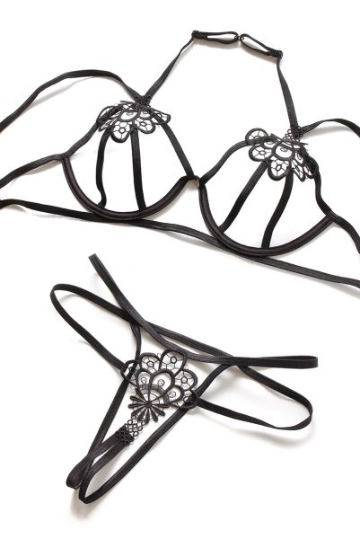 画像15: Badossa 2pcs set | オープンバストブラ＆オープンクロッチタンガ・Tバック・ブラック   | 高級Sexyランジェリー Obsessive (15)