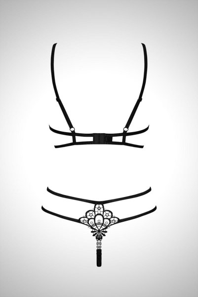 画像10: Badossa 2pcs set | オープンバストブラ＆オープンクロッチタンガ・Tバック・ブラック   | 高級Sexyランジェリー Obsessive (10)