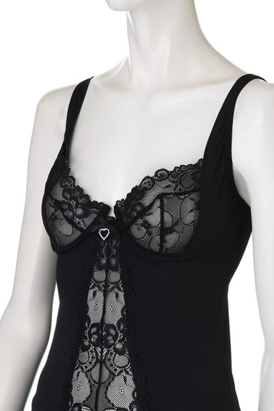 画像11: Heartina corset black | レースブラ&ガーターベルト付きスリーインワン&ブラジリアンショーツセット・黒   | 高級Sexyランジェリー Obsessive (11)