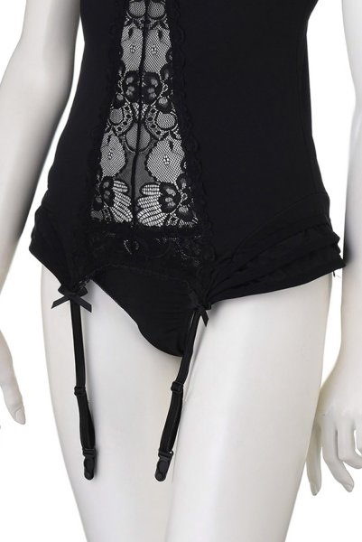 画像13: Heartina corset black | レースブラ&ガーターベルト付きスリーインワン&ブラジリアンショーツセット・黒   | 高級Sexyランジェリー Obsessive (13)