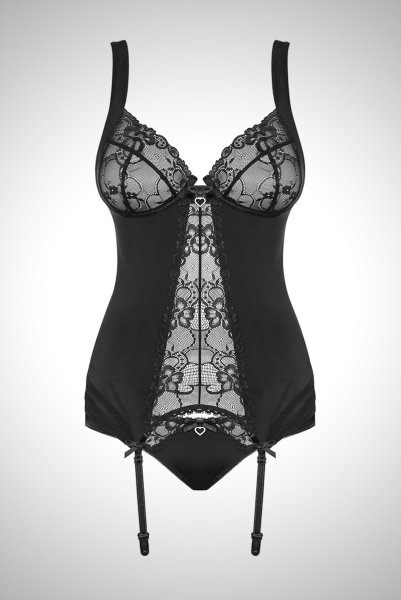 画像9: Heartina corset black | レースブラ&ガーターベルト付きスリーインワン&ブラジリアンショーツセット・黒   | 高級Sexyランジェリー Obsessive (9)