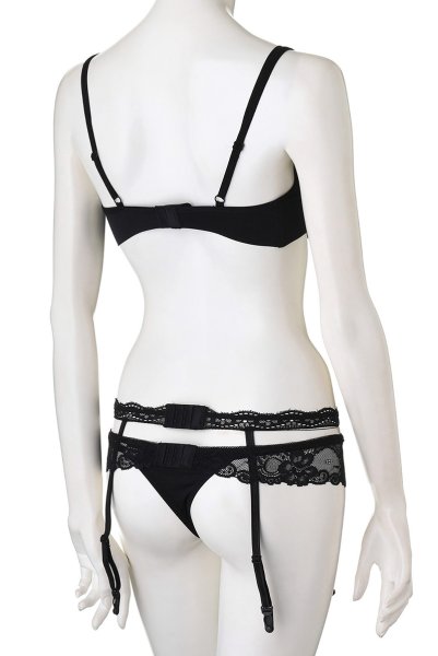 画像12: Heartina 3pcs black | 一枚レースブラ&ガーターベルト&Tバック3点セット・ノンパテッドブラ・黒   | 高級Sexyランジェリー Obsessive (12)