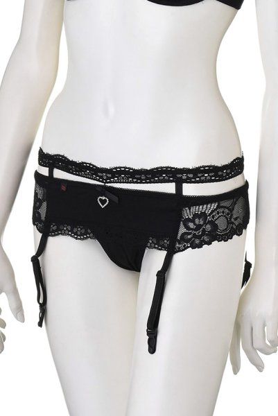画像15: Heartina 3pcs black | 一枚レースブラ&ガーターベルト&Tバック3点セット・ノンパテッドブラ・黒   | 高級Sexyランジェリー Obsessive (15)