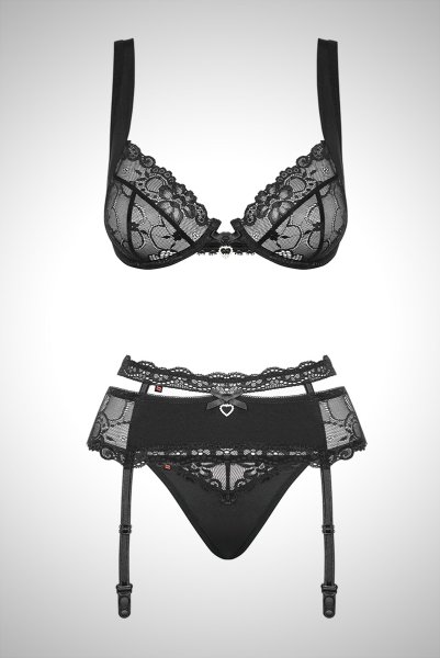 画像9: Heartina 3pcs black | 一枚レースブラ&ガーターベルト&Tバック3点セット・ノンパテッドブラ・黒   | 高級Sexyランジェリー Obsessive (9)