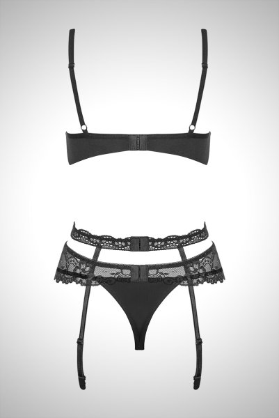 画像10: Heartina 3pcs black | 一枚レースブラ&ガーターベルト&Tバック3点セット・ノンパテッドブラ・黒   | 高級Sexyランジェリー Obsessive (10)