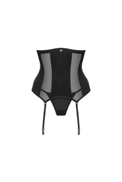 画像1: Chic Amoria corset & thong |  ガーターベルト付きコルセット＆タンガ2点セット（ワイヤーあり・シースルー・ブラック）  | Obsessive 高級Sexyランジェリー【即日発送・サイズ交換NG】輸入下着・ランジェリー    (1)