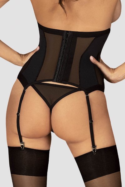 画像10: Chic Amoria corset & thong |  ガーターベルト付きコルセット＆タンガ2点セット（ワイヤーあり・シースルー・ブラック）  | Obsessive 高級Sexyランジェリー (10)