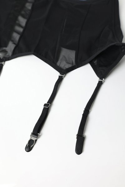 画像14: Chic Amoria corset & thong |  ガーターベルト付きコルセット＆タンガ2点セット（ワイヤーあり・シースルー・ブラック）  | Obsessive 高級Sexyランジェリー (14)