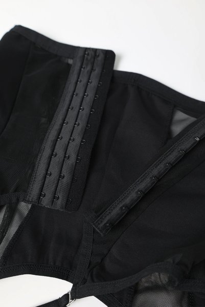 画像15: Chic Amoria corset & thong |  ガーターベルト付きコルセット＆タンガ2点セット（ワイヤーあり・シースルー・ブラック）  | Obsessive 高級Sexyランジェリー (15)