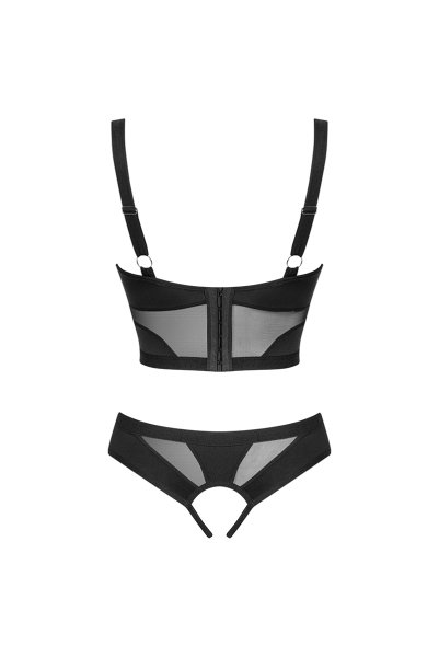 画像2: Chic Amoria 2-pcs crotchless set | ブラ&クロッチレスショーツ2点セット（ワイヤーあり・オープンバスト・オープンクロッチ・シースルー・ブラック）| Obsessive 高級Sexyランジェリー (2)