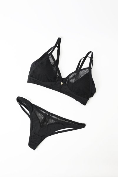 画像17: Nesari 2 pcs set | ブラ&タンガ 2点セット（ワイヤーなし・シースルー・ブラック）| Obsessive 高級Sexyランジェリー (17)