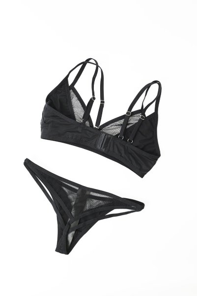 画像18: Nesari 2 pcs set | ブラ&タンガ 2点セット（ワイヤーなし・シースルー・ブラック）| Obsessive 高級Sexyランジェリー (18)