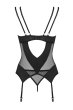 画像2: Nesari corset |  ガーターベルト付きコルセット＆タンガ2点セット（ワイヤーあり・シースルー・ダブルストラップ・ブラック）  | Obsessive 高級Sexyランジェリー (2)