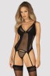 画像3: Nesari corset |  ガーターベルト付きコルセット＆タンガ2点セット（ワイヤーあり・シースルー・ダブルストラップ・ブラック）  | Obsessive 高級Sexyランジェリー (3)