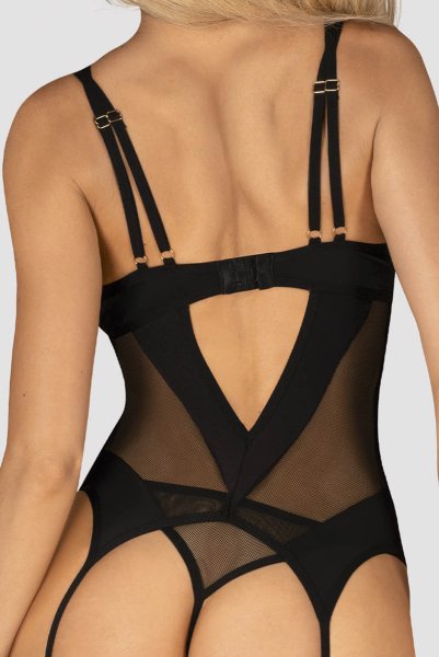 画像8: Nesari corset |  ガーターベルト付きコルセット&タンガ2点セット(ワイヤーあり・シースルー・ダブルストラップ・ブラック)  | Obsessive 高級Sexyランジェリー (8)