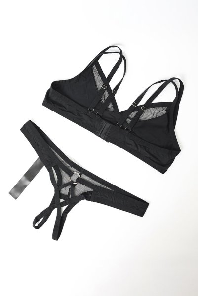 画像12: Nesari 2 pcs crl set | ブラ&クロッチレスタンガ 2点セット(ワイヤーなし・オープンクロッチ・シースルー・ブラック)| Obsessive 高級Sexyランジェリー (12)